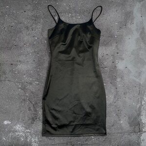 Black satin slip dress 90s minimalist coquette model off duty mini S